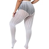ANNTXL Stripe Lace Pattern Plus Size Tights High Waist Velvet Pantyhose Lace Fishnet Stockings Leggings