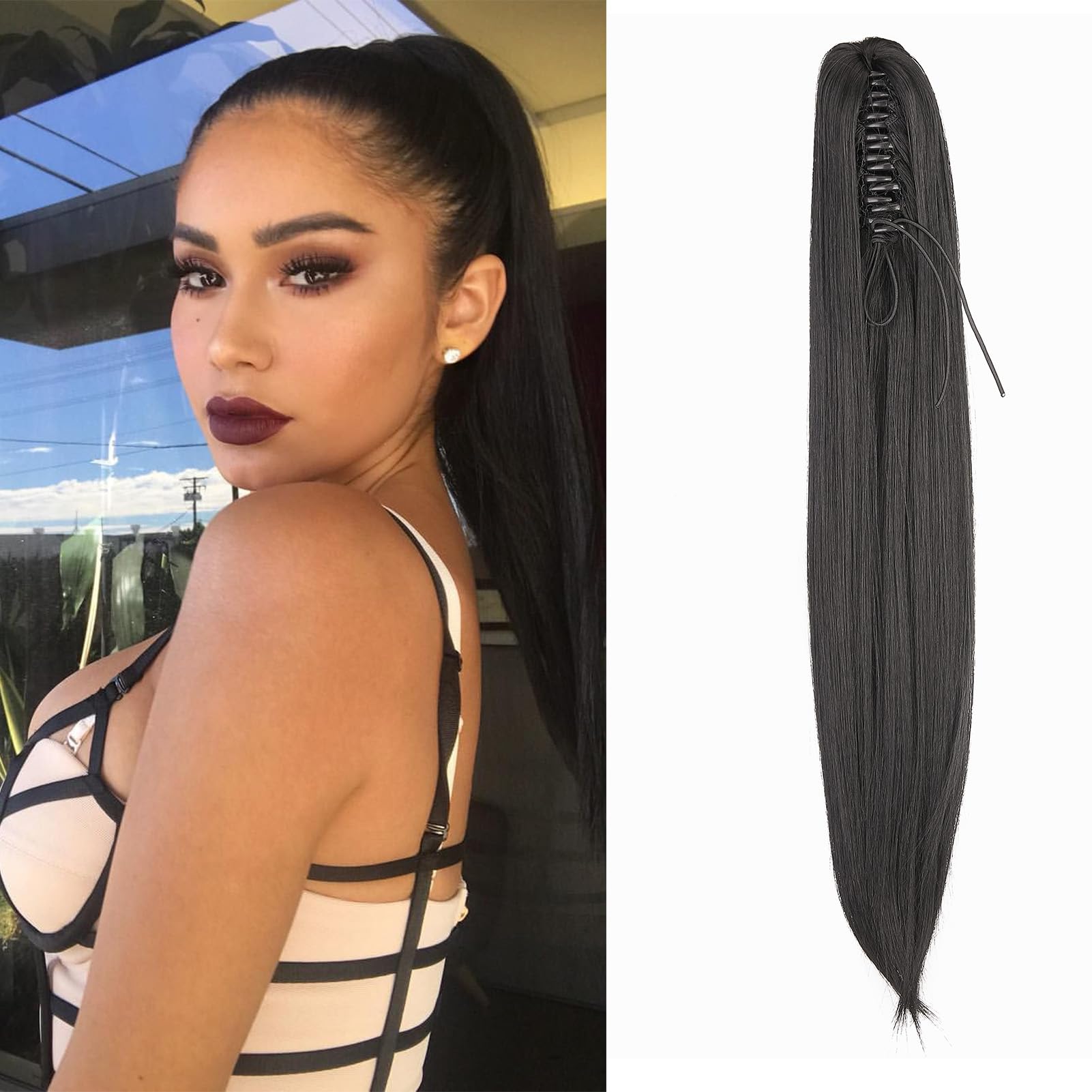 Dcbaboo Ponytail Extension Long Straight 20inch Claw Clip in Ponytail Hair Extensions Synthetic Pony tails Natural Wave One Piece Hairpiece Fake Ponytail for Women, Black — image 1