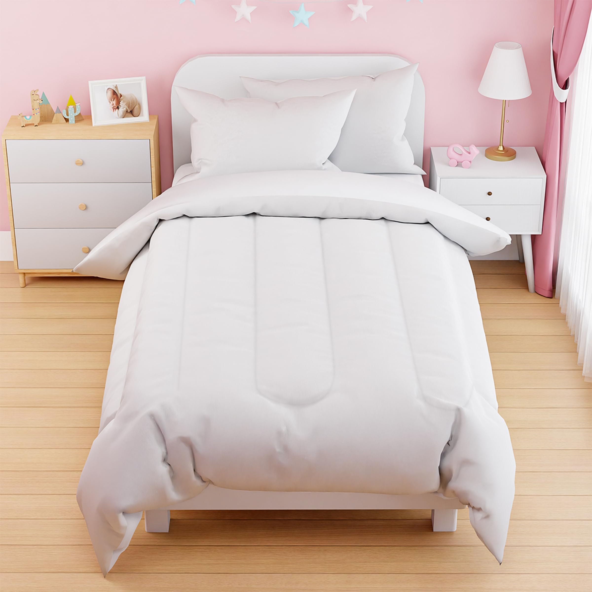 Photo 1 of SANDJEST White Duvet Cover Sets Twin Size for Kids Boys Girls, Include 1 Polyester Comforter Cover 68x86 Inches and 1 Pillowcase 20x26 Inches, Comforter Not Included, Gift for Christmas Birthday