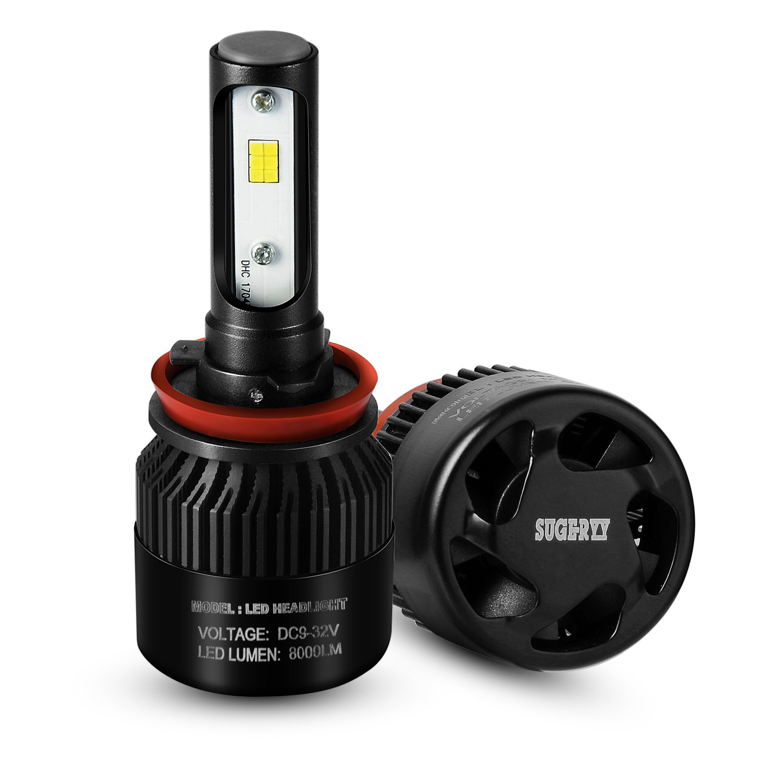 SUGERYY Extremely Bright H11 H8 H9 CSP Chip 72W 8000LM 6000K LED Headlight Bulbs, Xenon White