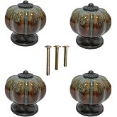 Eledabra Cabinet Knobs Glazed Ceramic Knobs with Pumpkin Shape for Decor Door Pull Handle for Vintage Cabinet Drawers, Closets, Cupboard (Blue) 4 PCS