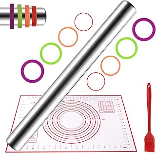 Uarter Nudelholz Fondant Einstellbare Gebäck Nudelhölzer Aluminium Temperatur Keks Pizza Rollen mit Dicken Ringen, (siliver)