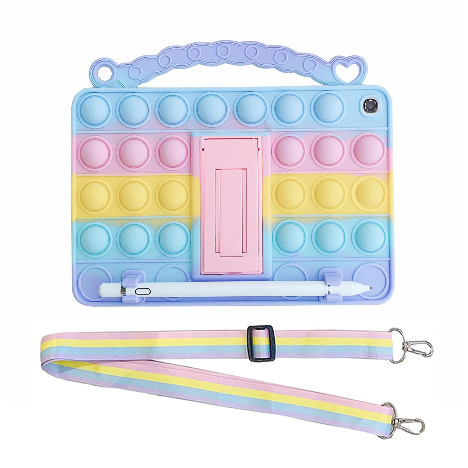 XZC Push Pop Fidget Case for Samsung Galaxy Tab A 10.1 (2019) SM-T510/T515 Kids Shockproof Tablet Cover with Pencil Holder Hand Strap Carrying Strap Kickstand (Samsung Galaxy Tab A 10.1)