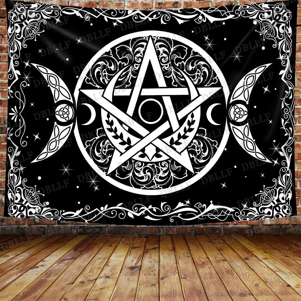 DBLLF Wiccan Tapestry Triple Moon Tapestry Large 80"x 60" Pentagram