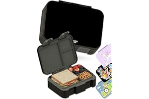 BEARFOOT Kids Lunch Box with Compartments – Compact & Lightweight | Leak-Proof, BPA-Free, Dishwasher & Microwave Safe | Hand-Drawn Design for Preschool, School, Travel (Black, 2.75 Cups)