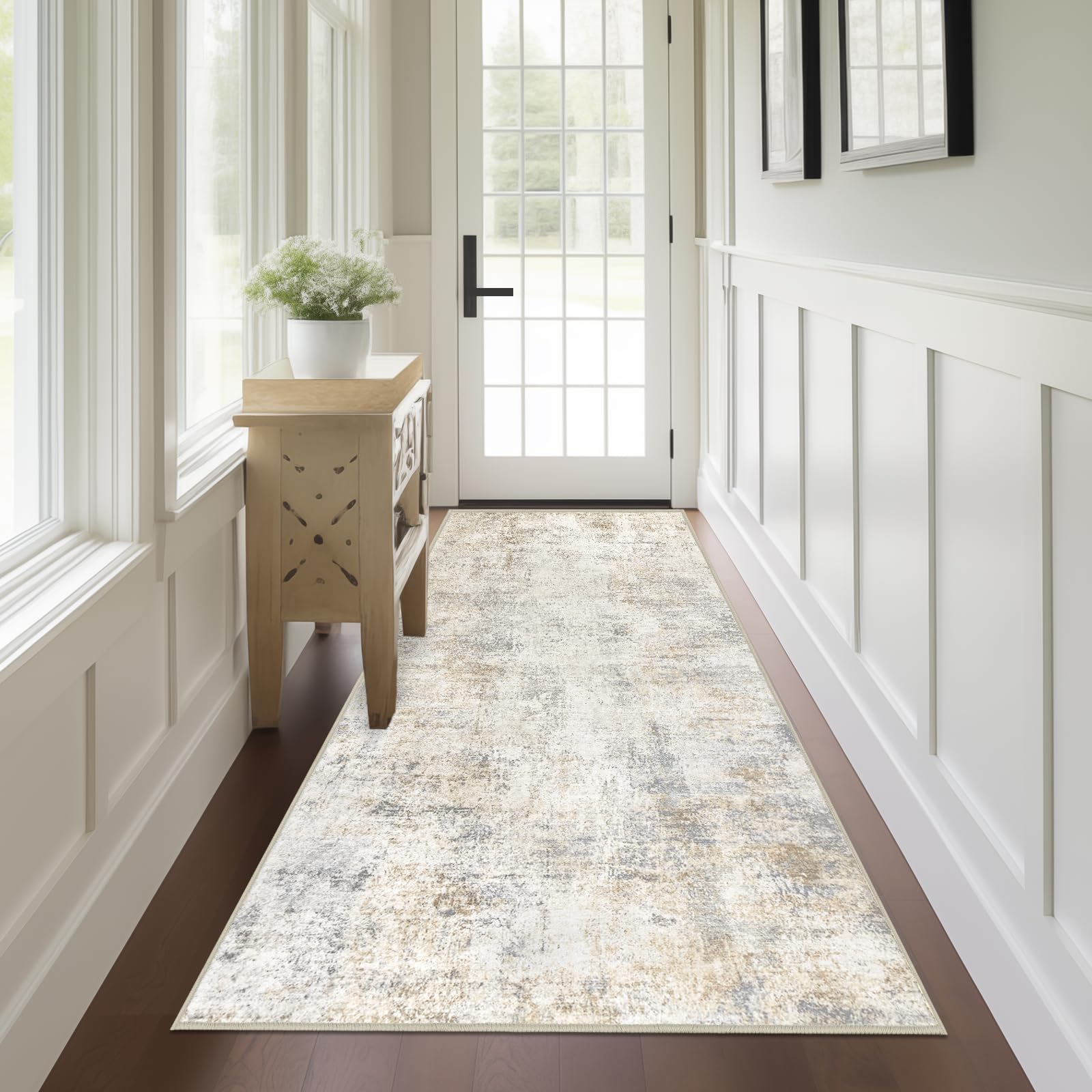 Photo 1 of Capslpad 2x6 Beige Abstract Hallway Runner, Ultra Soft Fabric Washable Runner Rug, Non-Slip Rubber Backing, Stain Resistant Low Pile Runners for Hallways, Kitchen, Entryway, Bedroom, Laundry