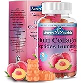 Multi Collagen Peptides Gummies, Sugar Free Hydrolyzed 5000mg Protein丨Type I,II,III,V,X with Biotin Hyaluronic Acid Vitamin C A D B6 B12 L-Glutathione for Skin Hair Nail Joint Bone -Peach Gummies