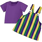 Yccutest Little Toddler Girl Mardi Gras Outfit Kids Short Sleeve T-shirt Adjustable Overall Dress Carnival Clothes For Girls