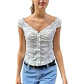 Women's Summer Button Down Crop Tops Cap Sleeve Y2k Slim Fitted Shirts Babydoll Coquette Tops Blouse