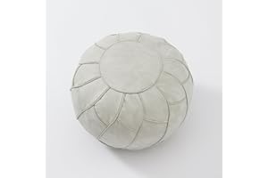 C COMFORTLAND Round Ottoman Pouf (No Filler), Faux Leather Poofs, Ottomans Foot Rest, Floor Foot Stools, Unstuffed Bean Bag Poufs Cover with Storage for Living Room, Bedroom Ivory White