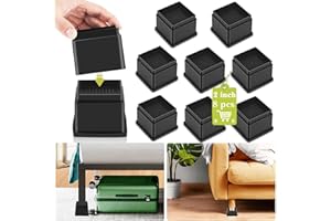 Yookwutar 8 Pack Furniture Risers 2 or 4 Inch, Adjustable Bed Risers Heavy Duty for Table Desk Couch Chair Sofa Cabinet Bed Frame Dorm, Square Stackable Table Leg Risers Lift Height 2" or 4", Black