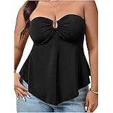 SOLY HUX Women's Plus Size Tube Top Strapless Peplum Bandeau Babydoll Tops Going Out Outfits