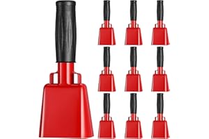 Lukmaa 10 Pcs Iron Cow Bell with Handle Hand Percussion Noise Makers for Sporting Events Cowbell Instrument Cheering Bell Chimes for Football Games, 6.1 x 2.56 x 1.57 Inches