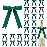 Riceshoot 24 Pcs Green Satin Ribbon Twist Tie Bows 5x7'' Large Decorating Ribbon Gift Bows Valentine's Day for Gift Wrapping Champagne Bottle Cake Treat Bag Wedding Birthday Party Decoration