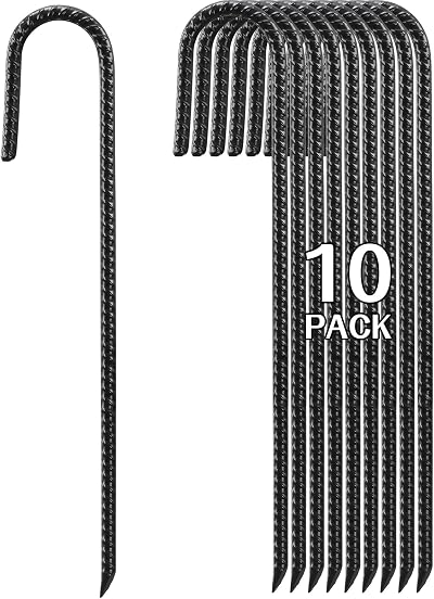 Ihomepark Rebar Stakes 40cm Heavy Duty 10 Pack J-Shaped Tent Stakes