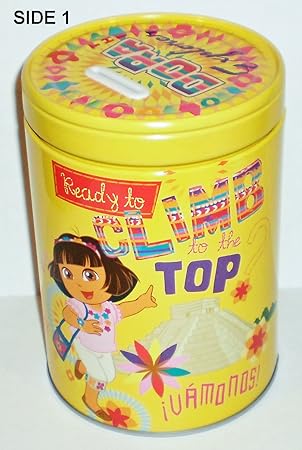 Dora the Explorer Ready to Climb Round Tin Bank with Easy-Off Lid