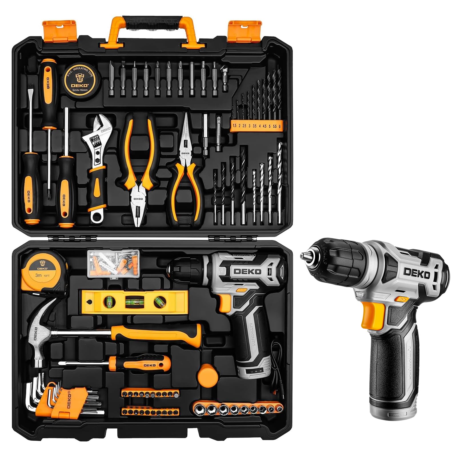 Tool Kit: DEKO Drill Set with Cordless Drill, Tool Kit Set Box, DIY Hand Tools for Men and Home, with 12V Electric Drills Blue,133 Pieces — image 1