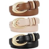 TRIWORKS 3 Pack Women Leather Belt for Jeans Pants Fashion Ladies Faux Leather Belt with Gold Buckle