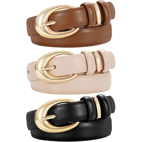 Women Belts Leather Jeans Pants with Gold Buckle Pack 2 Fashionable Amazon.com: JASGOOD 2 Pack Women main image 3