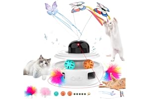 Ficuok 5 in 1 Interactive Cat Toys - Automatic Kitten Toys | Interactive Cat Toy for Indoor Cats, Fluttering Butterfly Toy for Pets Chase and Exercise, White