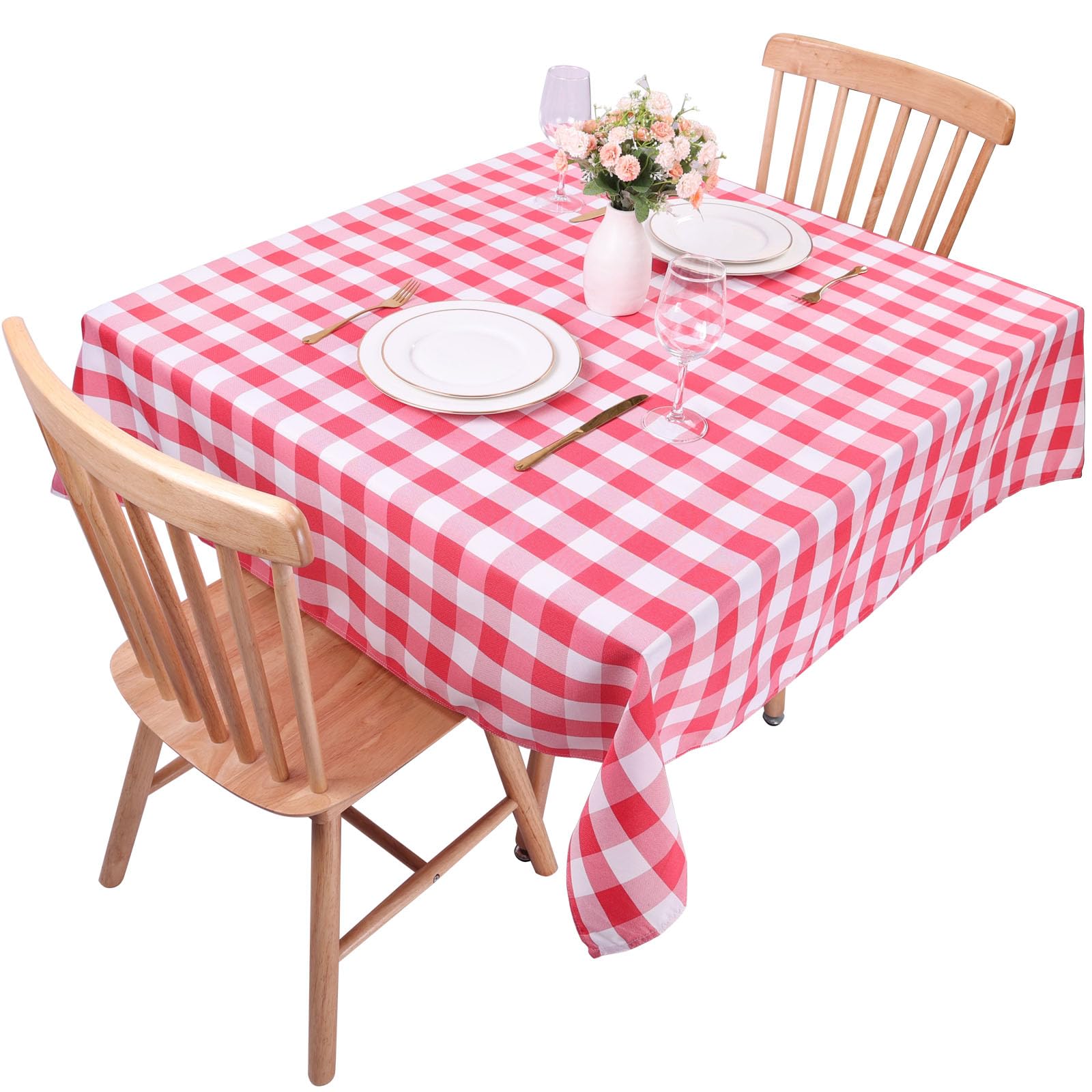 Kesfey Red Square Gingham Tablecloth Polyester 140x140cm Checkered Table Cloth Square Tablecloths Spillproof and Wrinkle Free for Party Outdoor Plaid Table Cloths Wipe Clean — image 1