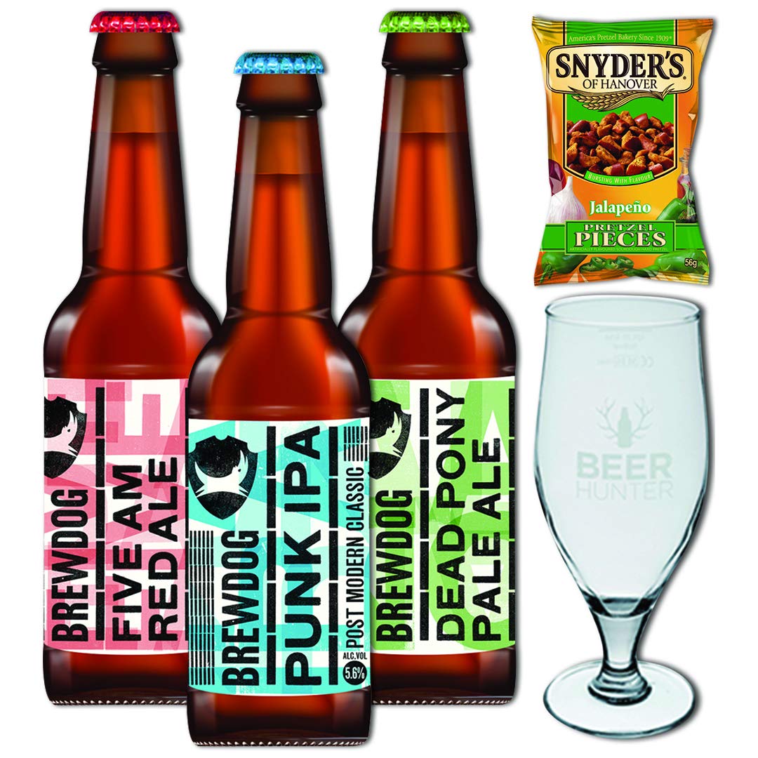Brewdog Craft Beer Gift Set Collection With Branded Glass & Snacks (3x