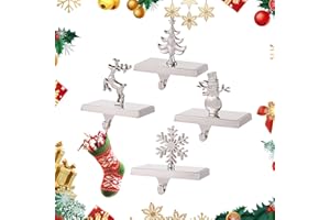 BEAUTI4U Christmas Stockings Holder Set of 4 - Christmas Stocking Hanger for Mantel, Multi-uses Stocking Hooks for Fireplace Christmas Xmas Party Decoration (Silver)