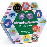 eeBoo Hexagon Puzzle Pairs - Rhyming Words, 33 Self-Correcting Pairs, Match Sounds to Images, Pre-Reading Activity for Preschool Kids Ages 3 and up