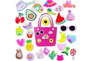 Eswala Charms for Bogg Bag Accessories 30pack Random Color Cute PVC Rubber Beach Bag Charms Decoration,Cartoon Bag Charm for Handbags Tote bags Girls Women Flower Charm