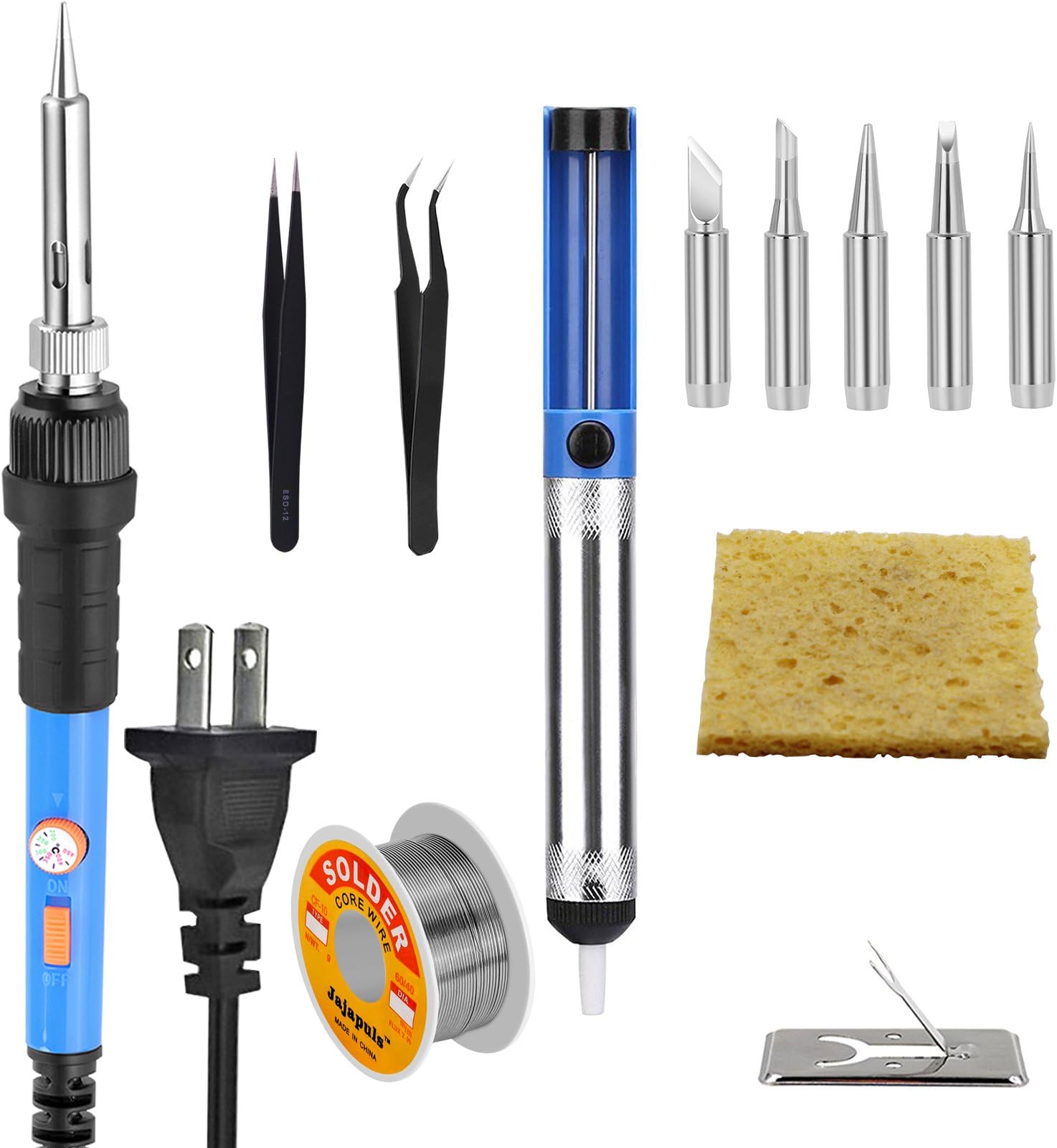 Soldering Iron Jajaplus Soldering Iron kit 50g solder wire on off switch soldering Tips Desoldering Pump stand Tweezers