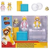 Super Mario Nintendo 2.5" Action Figures 3D World Diorama Includes Cat Mario and Cat Peach