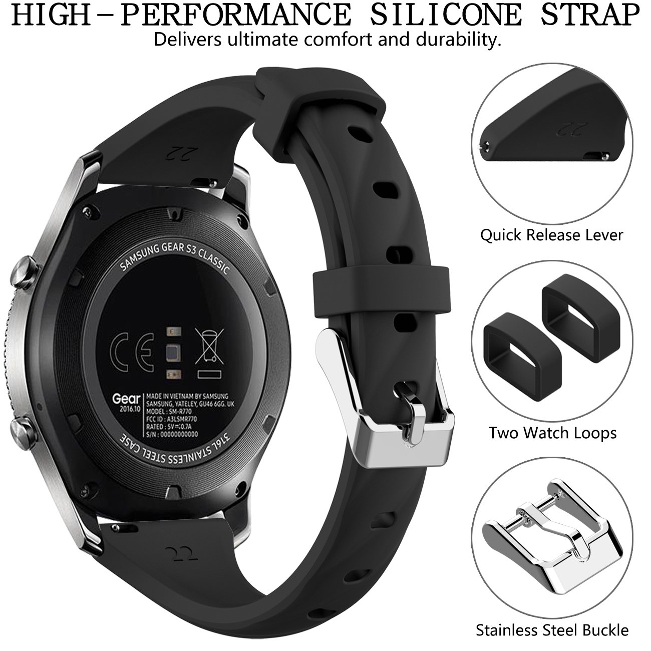 Gear S3 Bandas, correa de reloj de silicona de liberación rápida ...