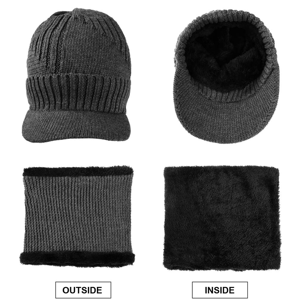 VBG VBIGER 2-Pieces Winter Knit Hat Scarf Set Warm Thick Knit Caps with Visor for Men Women