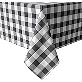Hiasan 60 x 120 Inch Checkered Tablecloth Rectangle - Stain Resistant, Spillproof and Washable Gingham Table Cloth for Outdoor Picnic, Kitchen and Holiday Dinner, Black and White