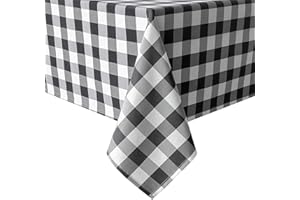 Hiasan 60 x 120 Inch Checkered Tablecloth Rectangle - Stain Resistant, Spillproof and Washable Gingham Table Cloth for Outdoor Picnic, Kitchen and Holiday Dinner, Black and White