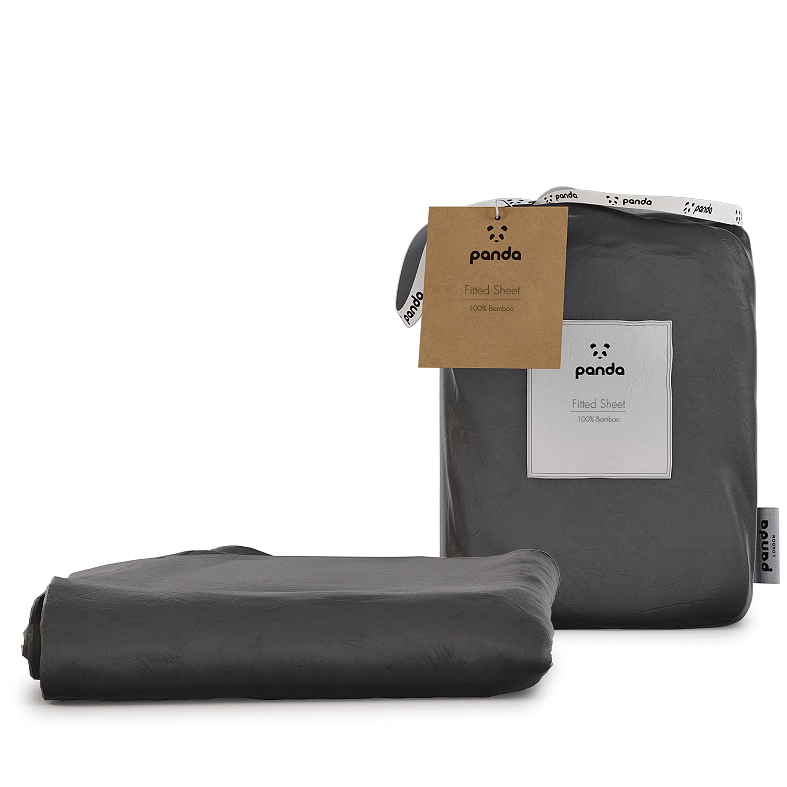 Panda 100% Bamboo Fitted Sheet (Urban Grey, UK Double) (135 x 190 + 32 cm) — image 1