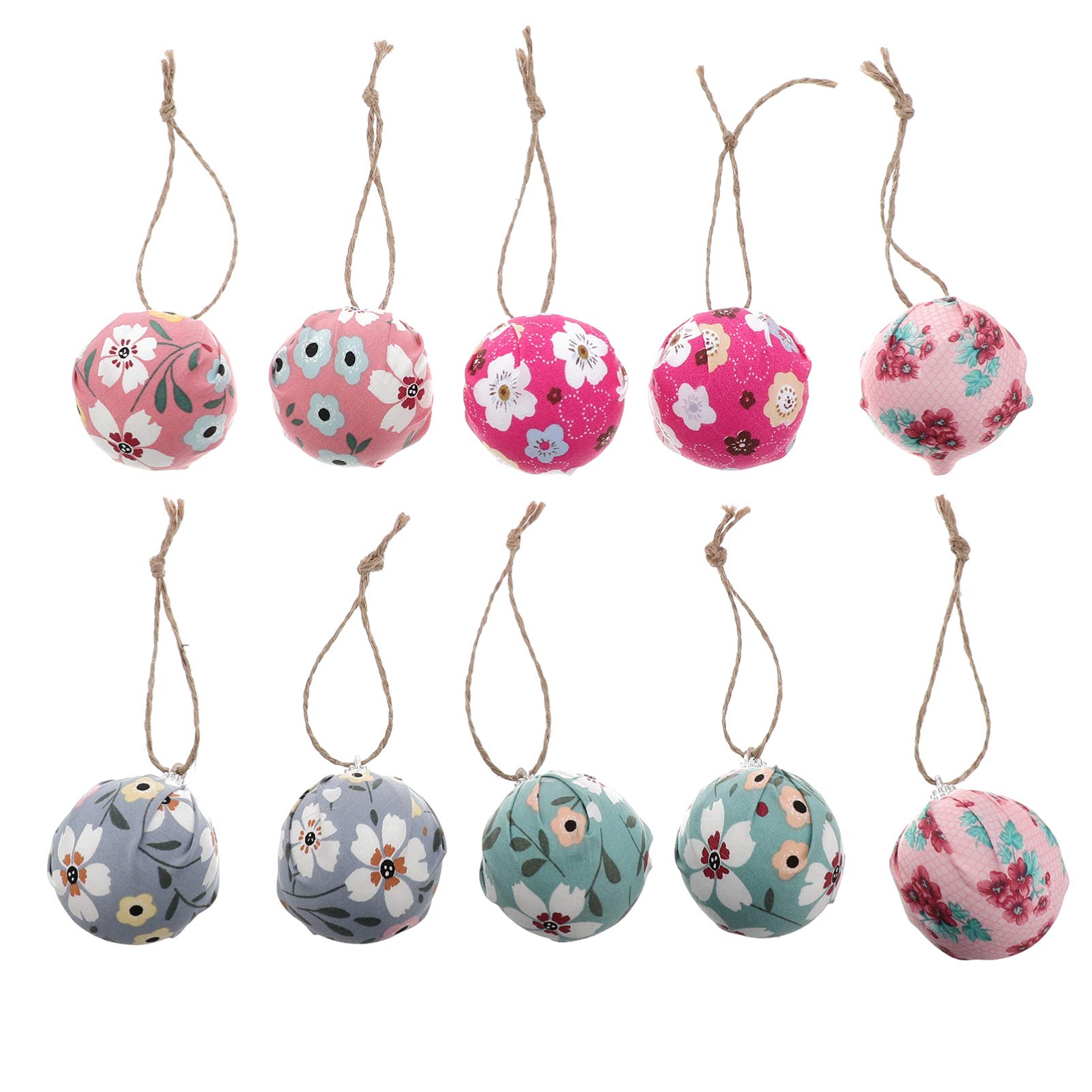 Amosfun 10pcs Easter Ball Ornament Hanging Foam Balls Flower Pendants Bulb Bauble Cloth Fabric Wrapped for Spring Tree Wall Wedding Party Mothers Random 5CM