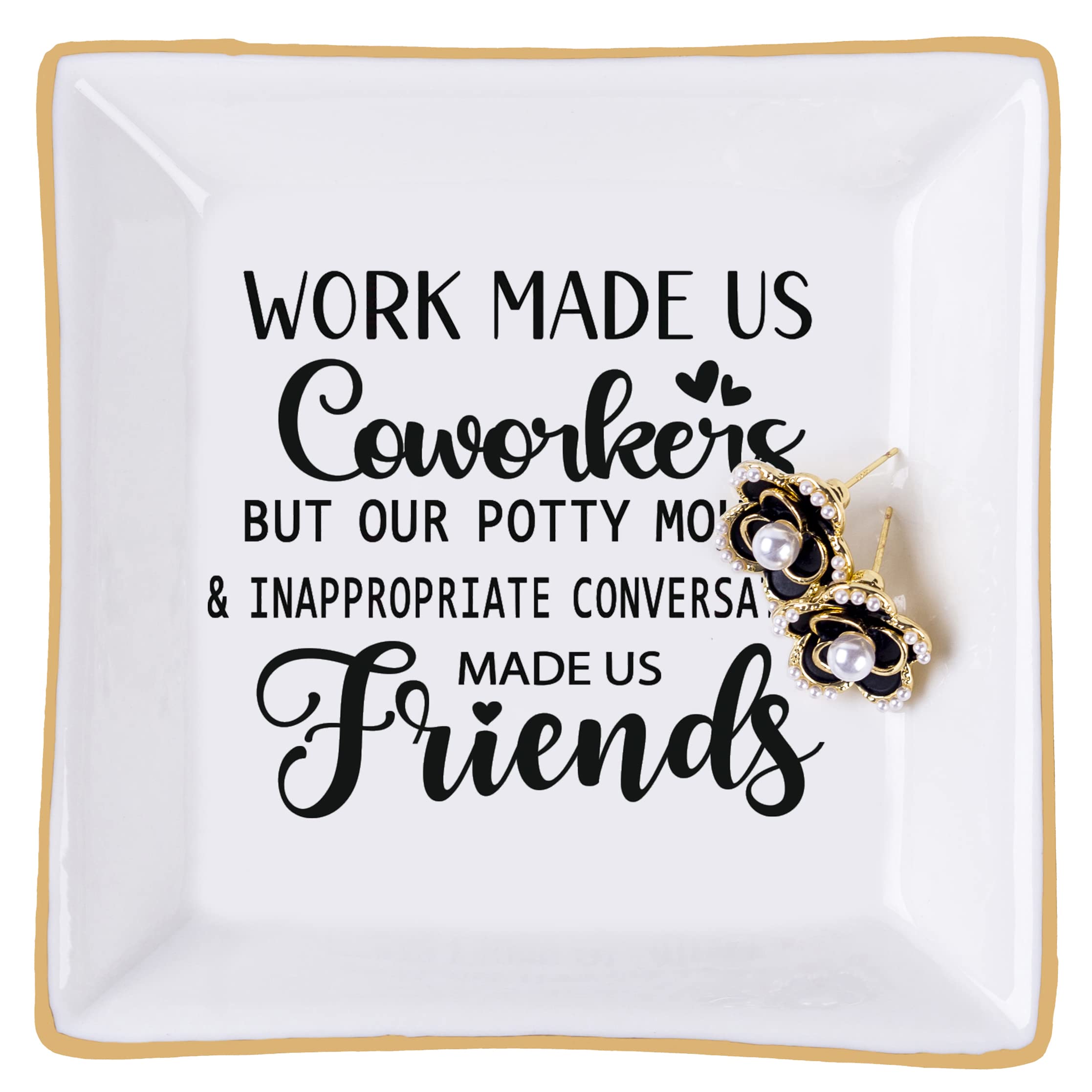 Coworker Gifts for Women - Work Made Us Coworkers&Friends Jewelry Dish, Farewell Going Away Appreciation Gifts for Coworkers Women Goodbye Thank You Gift Retirement Birthday Christmas Gift