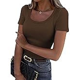 GKBK Womens Short Sleeve Tops Scoop Neck Ribbed Slim Fitted Basic Tee Shirts Cute Summer Tops Spring Outfits 2026 Trendy