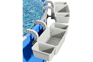 SHAPON Poolside Storage Basket with 2 Cup Holder, Stretchable Pool Toy Basket for Towels Beverages, Pool Accessories for Most Frame Above Ground Swimming Pools (2 Pack)