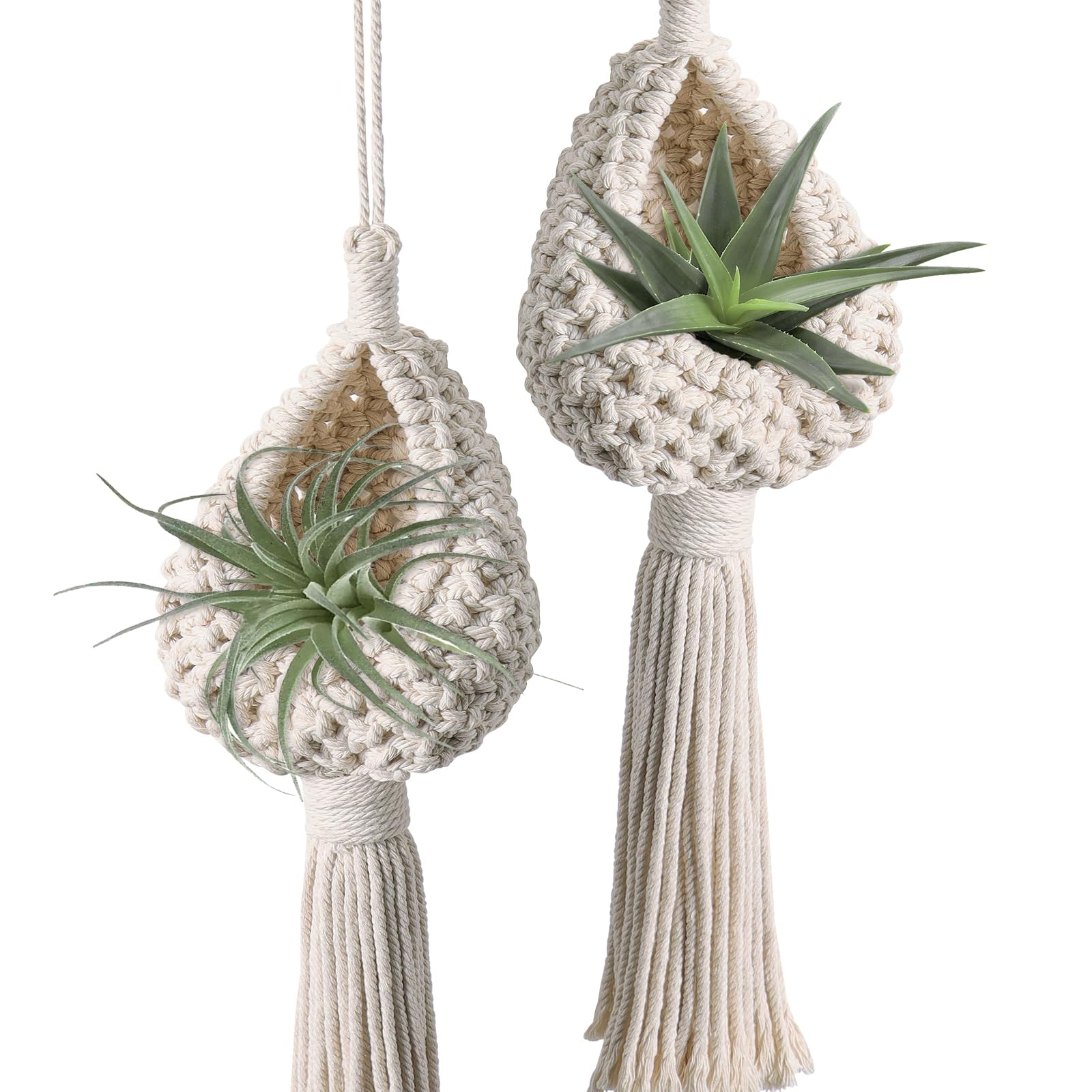LOMOHOO Macrame Plant Hangers 2 Pack Hanging Basket Cotton, Macrame Hanging Basket for Indoor Wall Planter Indoor Boho Air Plant Holder Hanging Plants Basket for Balcony Ceiling Garden Home Decor