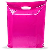 Pink Merchandise Plastic Shopping Bags - 200 Pack 9" x 12" with 1.5 mil Thick - Die Cut Handles - Perfect for Retail, Party Favors, Birthdays, Goodie Bags - Color Pink - Recyclable