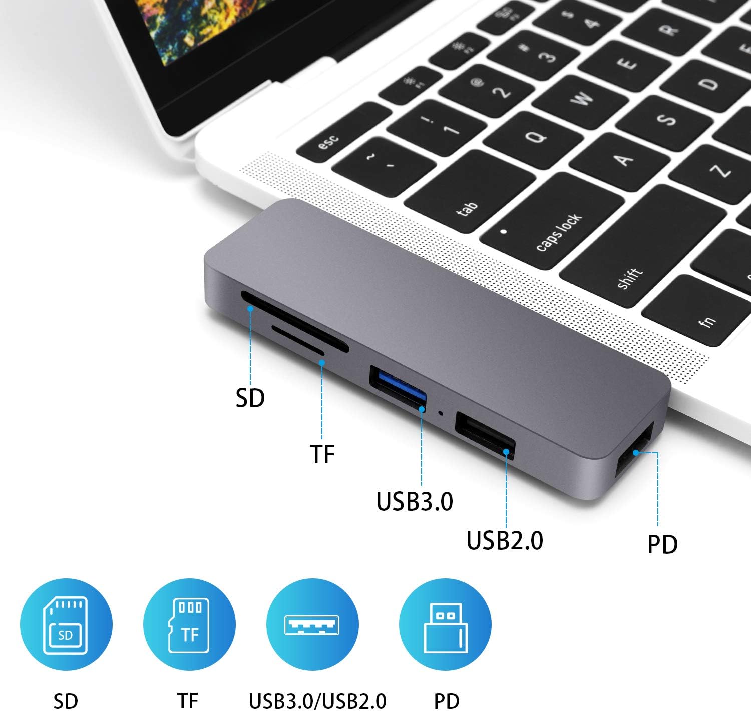 USB C Hub for MacBook,6-in-1 Type C Hub Adapter for Laptop with USB 3.0/2.0, 87W Small USB Hub for Laptop Powered Delivery, TF/SD Card Reader Compatible for MacBook Pro, XPS More Type C Devices: Electronics
