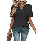 Rapbin Short Sleeve Shirts for Women Pleated V Neck Lace Blouses Dressy Casual Elegant Tops Loose peasant Summer T-Shirts