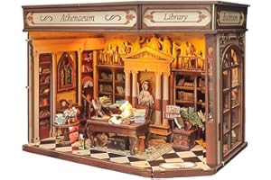 Book Nook Kit,Library Book Nook DIY– with LED Light Classical European Miniature Library, Handmade Model Art Craft