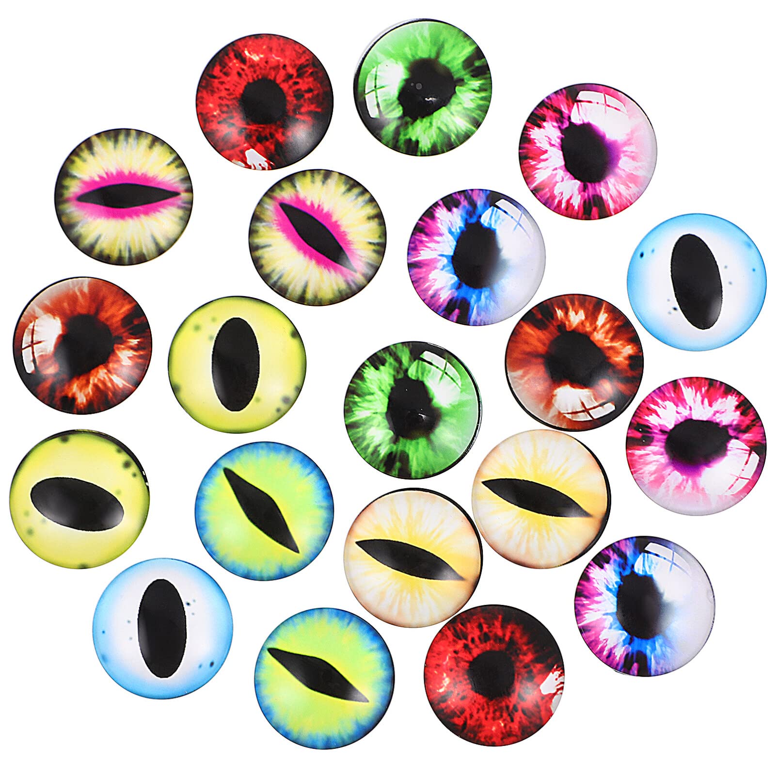 20Pcs Glass Dragon Eyes,Assorted Dragon Eyes Glass Flatback Evil Eyes, 25mm Glass Dragon Eye Covered for Clay Doll Making Sculptures Props Craft