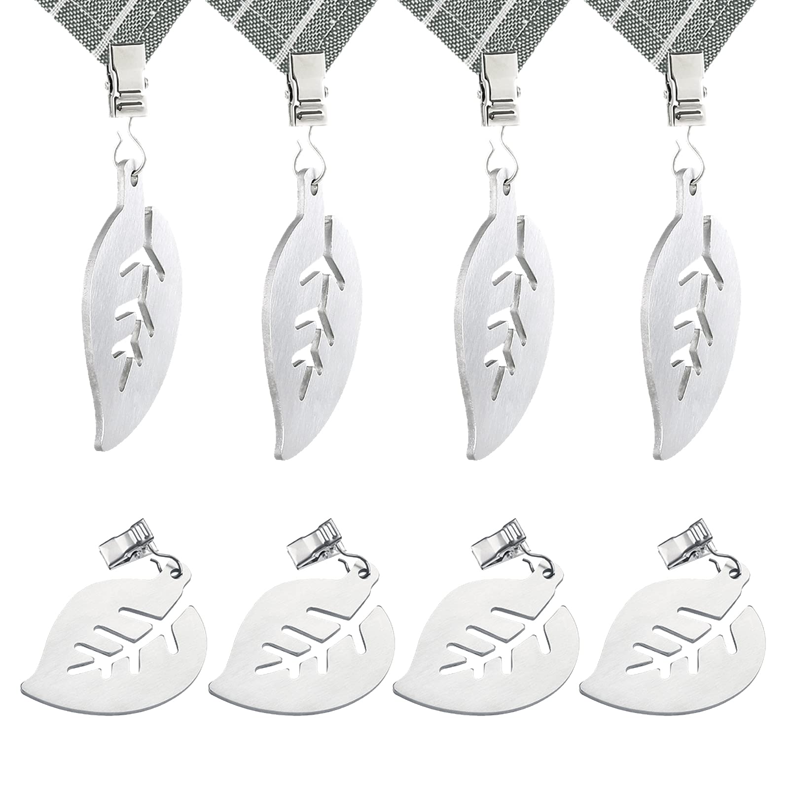 Ruikdly Table Cloth Weights 8 Pieces Stainless Steel Table Cloth Weights Table Cloth Small Clips Table Cloth Clips for Thick Table Tops for Indoor Outdoor Garden Leaf Shape Silver