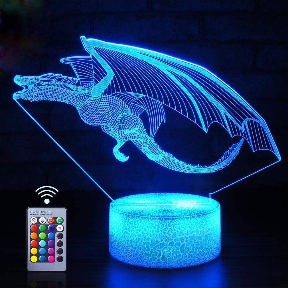 3D Dinosaur Night Light USB Powered Remote Control Touch Switch Decor Table Desk Lamp 7/16 Color Changing Lights LED Table Lamp Xmas Home Love Brithday Children Kids Decor Toy Gift