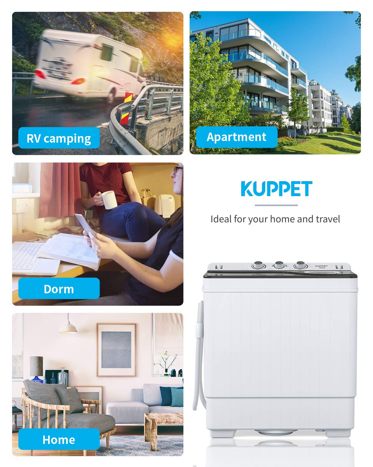 KUPPET Compact Twin Tub Portable Mini Washing Machine 26lbs Capacity