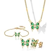Sparkle Rise 3 Piece Jewelry Sets for Women, 18K Gold Plated Butterfly Necklace Bracelet Earrings Sets, Adjustable Necklace Bracelet Fashion Jewelry forWomen, Valentine's Day Gift